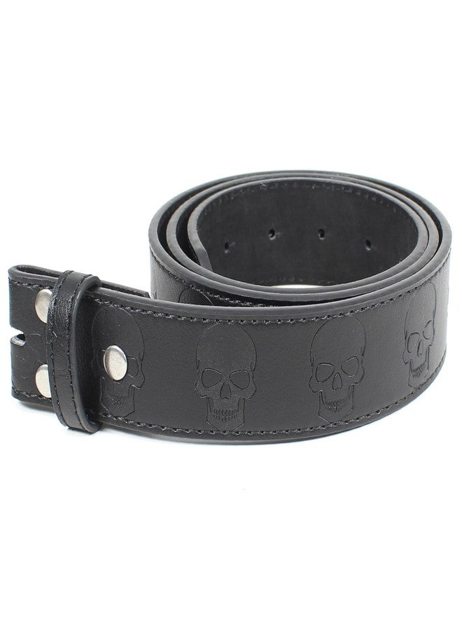 BC Belts حزام جلدي بتصميم جمجمة بدون مشبك، عرضه 1.5 بوصة، مزود بأزرار كبس - لون روك (أسود - مقاس كبير) - Image 4